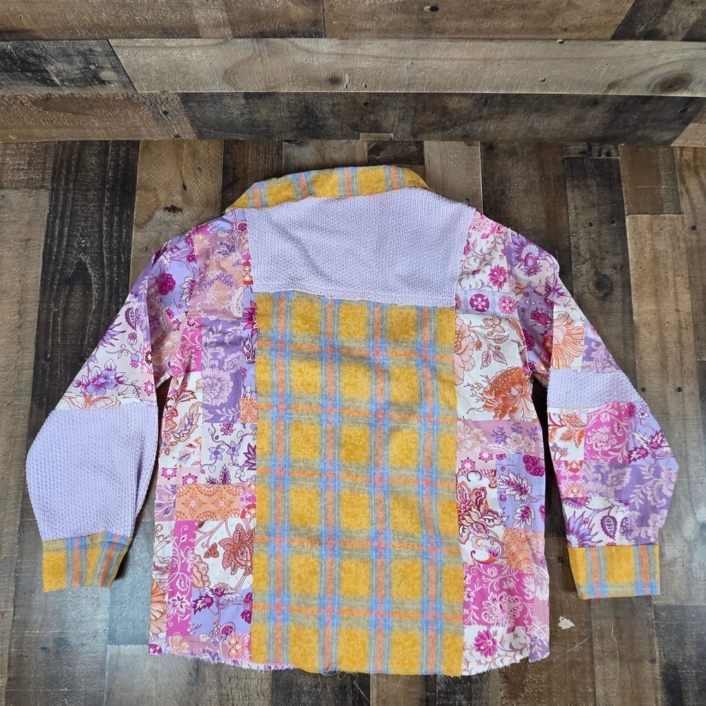 Anthropologie POL Women Medium Patchwork Plaid Floral Button Shirt Boho Festival - Picture 5 of 11
